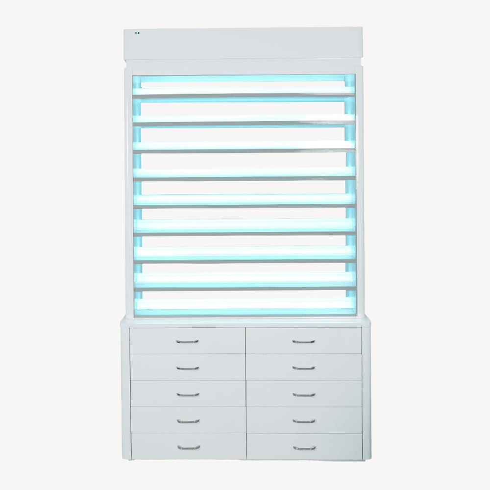 LUX M2 Double Side Access Polish & Powder Rack With Drawers