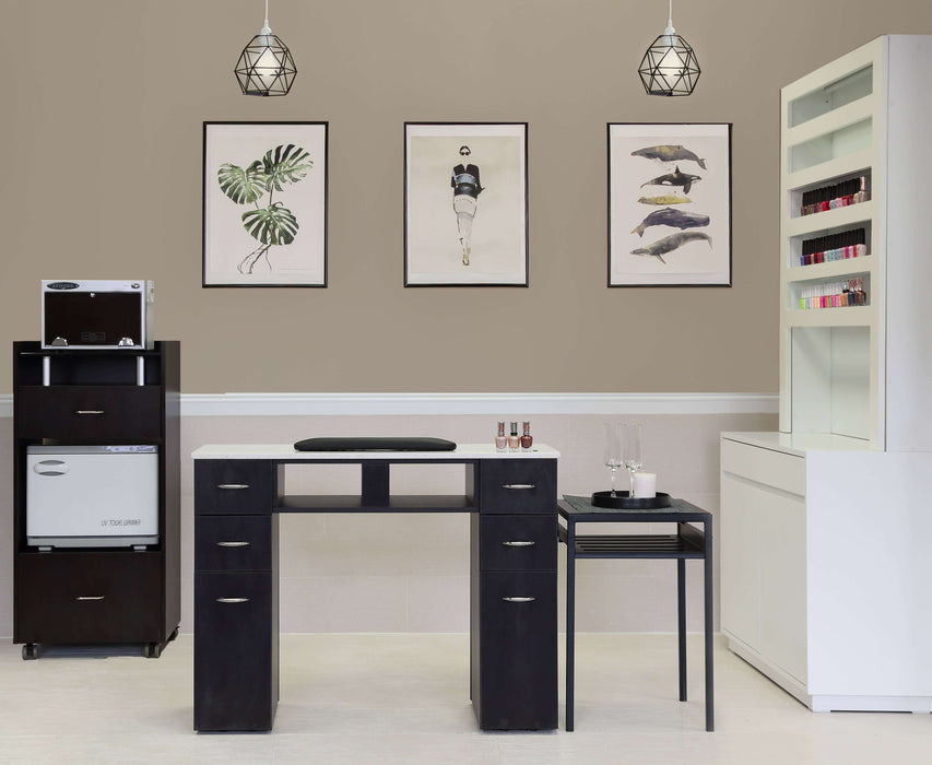 J&A KM Manicure Nail Table - Single White Granite Top