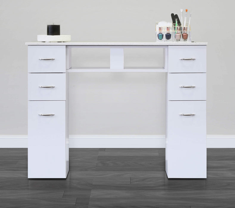 J&A KM Manicure Nail Table - Single White Granite Top