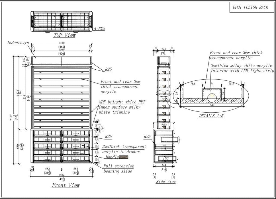 LUX M2 Double Side Access Polish & Powder Rack With Drawers