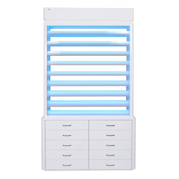 LUX M2 Double Side Access Polish & Powder Rack With Drawers