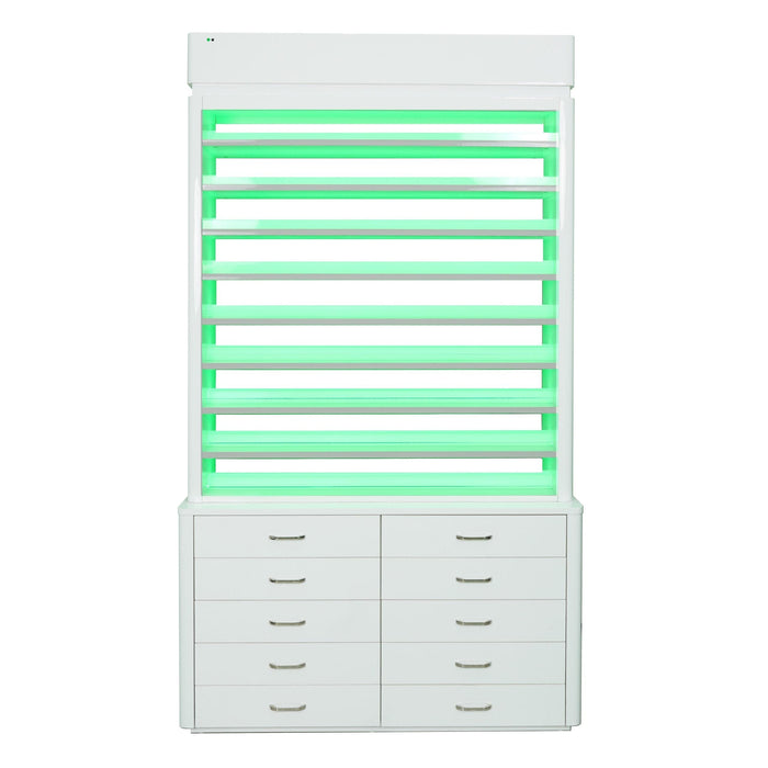 LUX M2 Double Side Access Polish & Powder Rack With Drawers